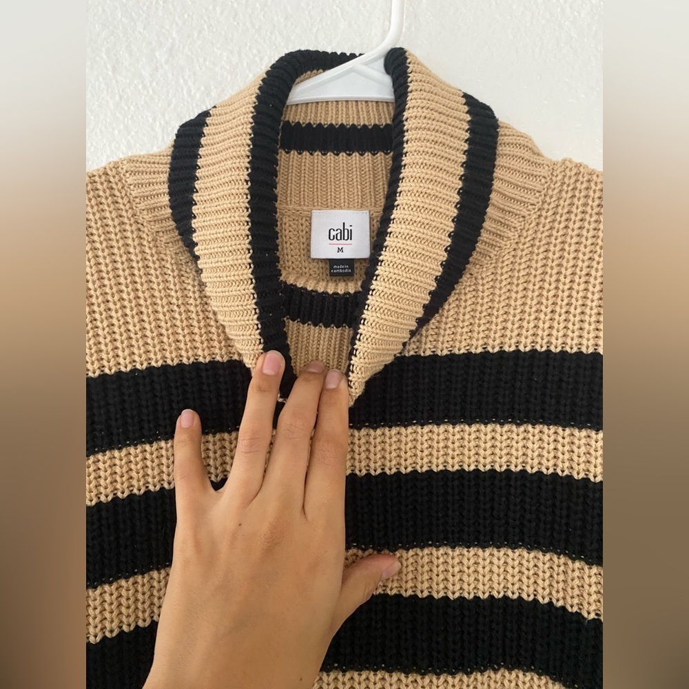 Cabi winter turtleneck Striped Black and Tan Sweater - Picture 3 of 5